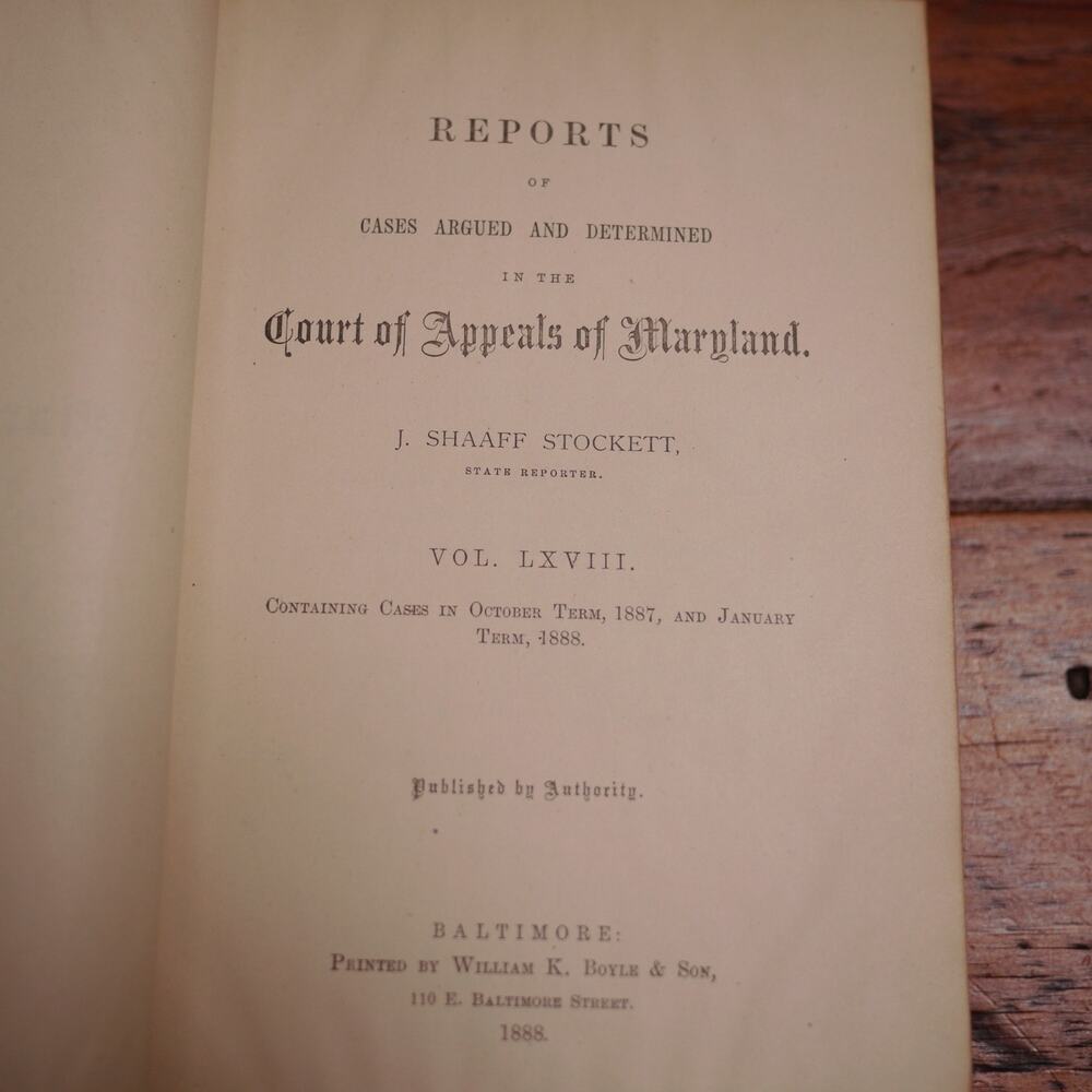 Antique 1888 Maryland Reports William Keech Court of Appeals Leather Bound Book - Picture 7 of 11